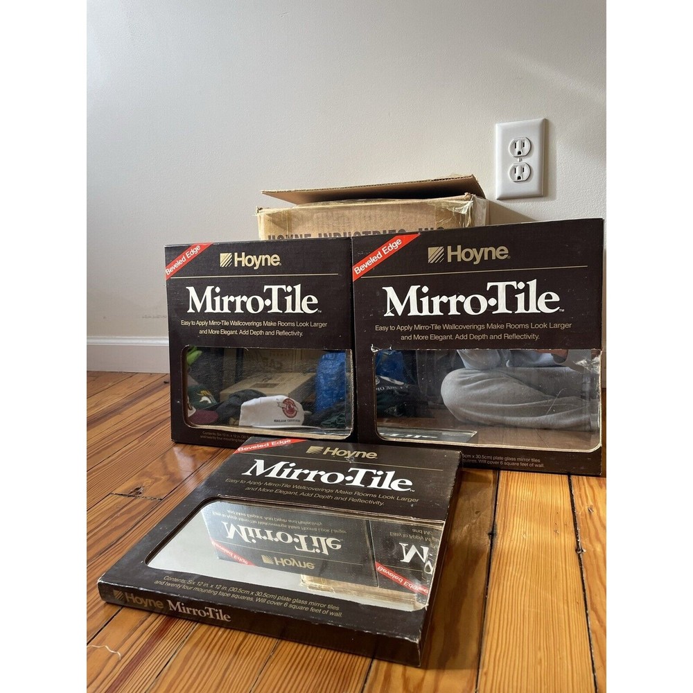 Vintage 70s Mirro-Tile By Hoyne Beveled Edge Mirror Tiles Deadstock 6 12x12 (x3)